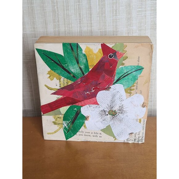 Cardinal Original Mixed Media 6"x6" Torn Paper‎ Collage By Cindy Smith Featuring - Picture 2 of 6